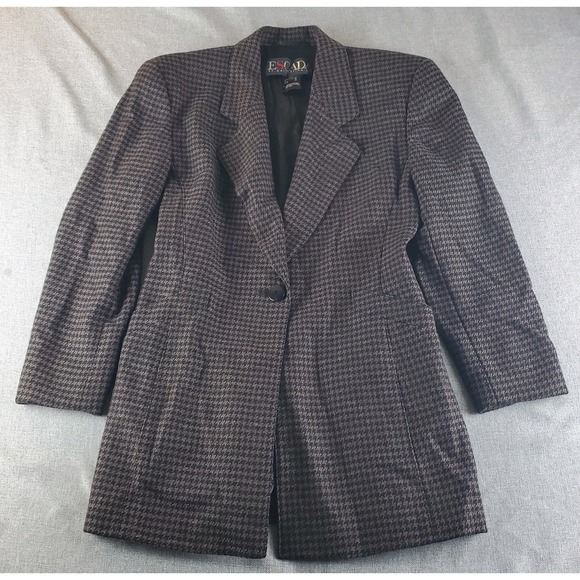 Vtg Escada Margaretha Ley Blazer Jacket Womens 38 Brown Houndstouth Wool Germany